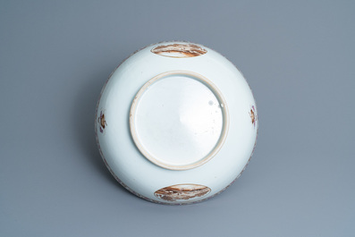 A large Chinese famille rose export porcelain punchbowl and dish, Qianlong