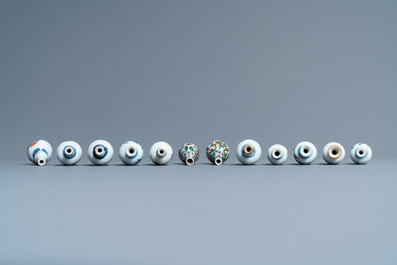 Thirty-eight Chinese blue and white, famille rose and monochrome miniature vases, Kangxi/Qianlong