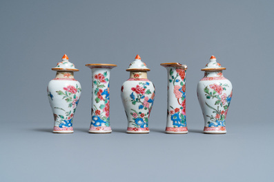 Thirty-eight Chinese blue and white, famille rose and monochrome miniature vases, Kangxi/Qianlong