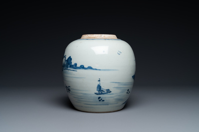 A Chinese blue and white 'landscape' jar, Kangxi