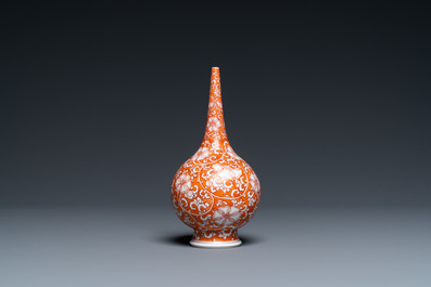 A rare Chinese islamic market iron-red-ground rosewater sprinkler, Kangxi