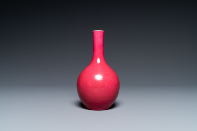 A Chinese monochrome ruby-pink bottle vase, Qing