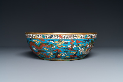 A Chinese cloisonn&eacute; 'dragon' bowl, Wanli mark but probably later