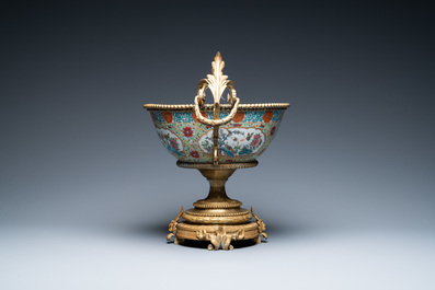 A Chinese gilt bronze-mounted famille rose bowl, 19th C.