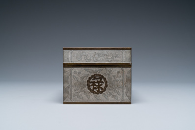 A Chinese paktong metal 'dragon' bowl and a rectangular box and cover, 19/20th C.