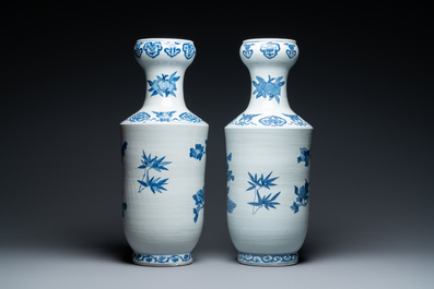 A pair of Chinese blue and white 'peacock' vases, Qianlong mark, 20th C.