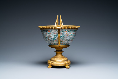 A Chinese gilt bronze-mounted Canton famille verte bowl, 19th C.