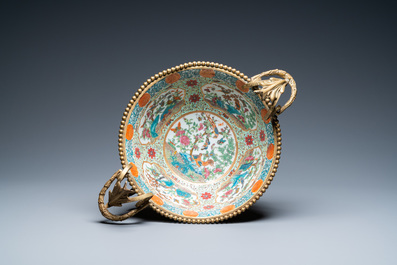 A Chinese gilt bronze-mounted famille rose bowl, 19th C.