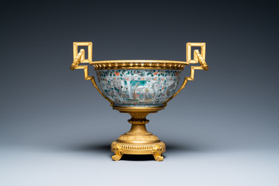 A Chinese gilt bronze-mounted Canton famille verte bowl, 19th C.