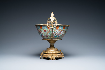 A Chinese gilt bronze-mounted famille rose bowl, 19th C.