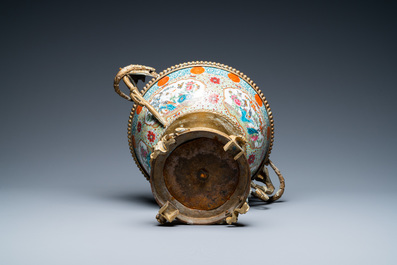 A Chinese gilt bronze-mounted famille rose bowl, 19th C.