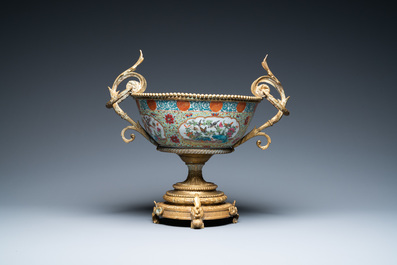 A Chinese gilt bronze-mounted famille rose bowl, 19th C.