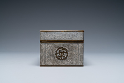 A Chinese paktong metal 'dragon' bowl and a rectangular box and cover, 19/20th C.