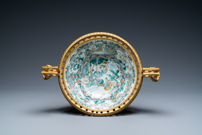A Chinese gilt bronze-mounted Canton famille verte bowl, 19th C.