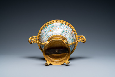 A Chinese gilt bronze-mounted Canton famille verte bowl, 19th C.