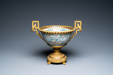 A Chinese gilt bronze-mounted Canton famille verte bowl, 19th C.