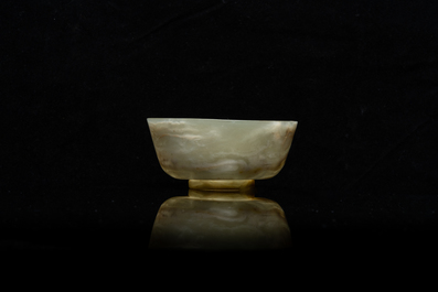 A Chinese mottled celadon jade wine cup, Qing