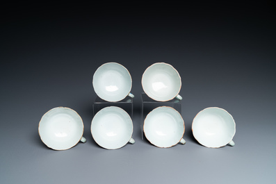 Six Chinese blue-ground cups and saucers with dragons, 19th C.