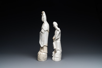 Twee Chinese blanc de Chine figuren van Liu Hai en Guanyin, Kangxi