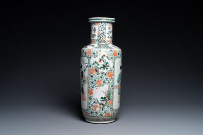 A fine Chinese famille verte rouleau vase, Kangxi