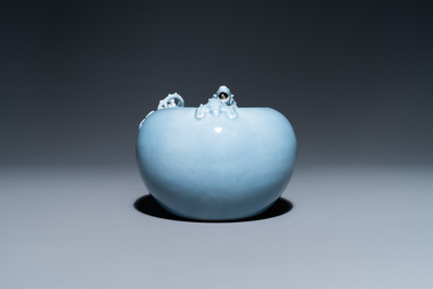A Chinese monochrome lavender-blue brush washer with a dragon, Yongzheng mark, 19th C.