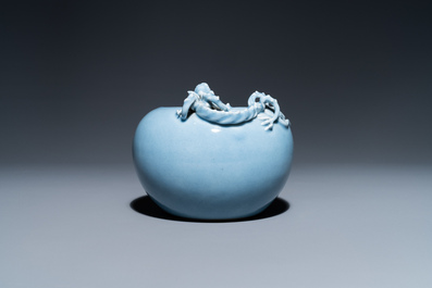 A Chinese monochrome lavender-blue brush washer with a dragon, Yongzheng mark, 19th C.