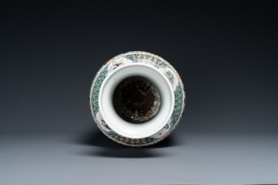 A fine Chinese famille verte rouleau vase, Kangxi