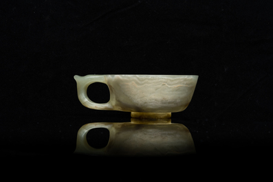 A Chinese mottled celadon jade wine cup, Qing