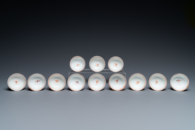 A rare Chinese 32-piece miniature tea service in blue, white and iron-red, Qianlong