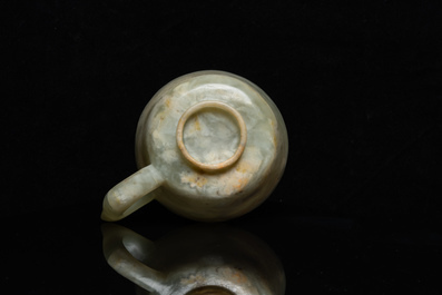 A Chinese mottled celadon jade wine cup, Qing