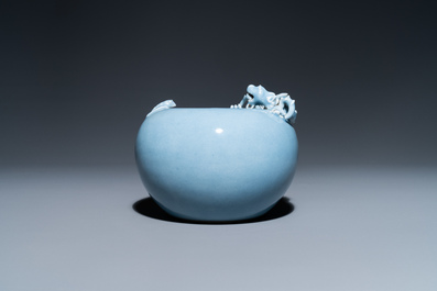 A Chinese monochrome lavender-blue brush washer with a dragon, Yongzheng mark, 19th C.