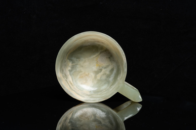 A Chinese mottled celadon jade wine cup, Qing