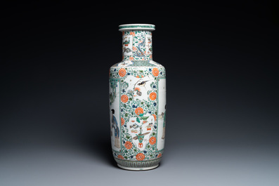 A fine Chinese famille verte rouleau vase, Kangxi