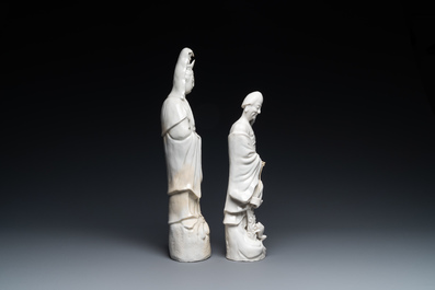 Twee Chinese blanc de Chine figuren van Liu Hai en Guanyin, Kangxi