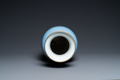 A Chinese famille rose lavender-blue-ground vase, Qianlong mark, Republic