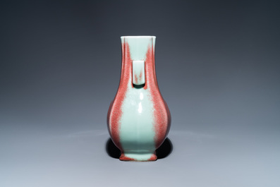 A Chinese flamb&eacute;-glazed 'fanghu' vase, Qianlong mark, 20th C.