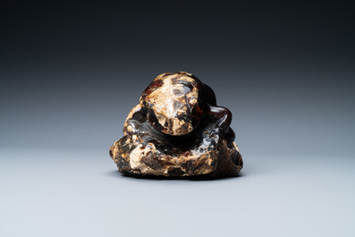 A Chinese carved amber model of a toad, 19/20th C.