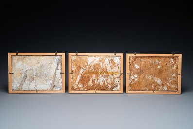 Three rectangular Chinese famille verte plaques, 19th C.