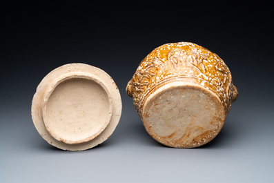 A Vietnamese brown-glazed 'dragon and deer' bowl and cover, 15/16th C.