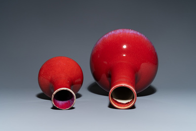 Two Chinese monochrome sang de boeuf-glazed bottle vases, 19th C.