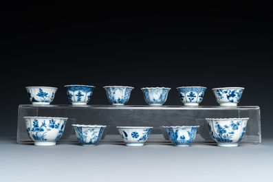 Drie&euml;ntwintig Chinese blauw-witte schotels en zeventien koppen, Kangxi
