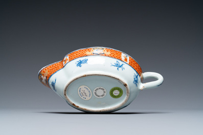 A Chinese Imari-style 'Dames au Parasol' sauceboat after Cornelis Pronk, Qianlong