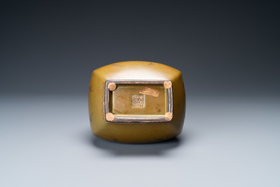A Chinese monochrome teadust-glazed vase overdecorated in silver and gilt, Qianlong mark, Republic