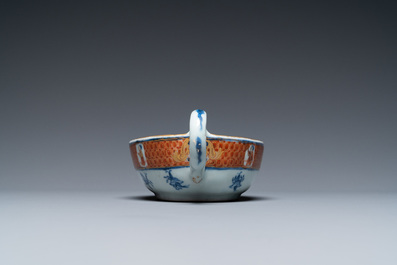 A Chinese Imari-style 'Dames au Parasol' sauceboat after Cornelis Pronk, Qianlong