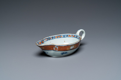 A Chinese Imari-style 'Dames au Parasol' sauceboat after Cornelis Pronk, Qianlong