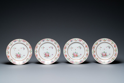 Twelve Chinese famille rose plates and a dish, Qianlong