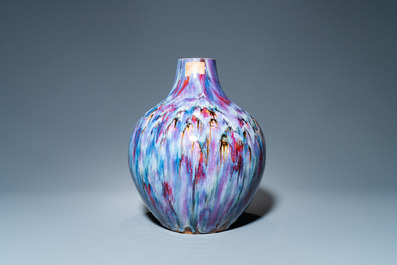 A Chinese flamb&eacute;-glazed bottle vase, 19th C.