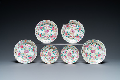 Nine Chinese famille rose cups and seventeen saucers for the Straits or Peranakan market, 19th C.