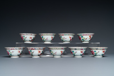 Nine Chinese famille rose cups and seventeen saucers for the Straits or Peranakan market, 19th C.