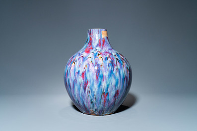 A Chinese flamb&eacute;-glazed bottle vase, 19th C.
